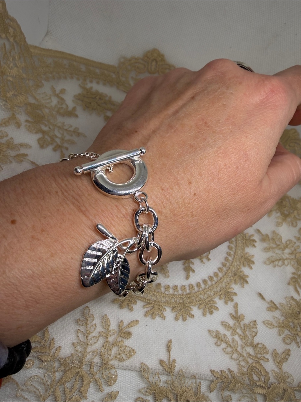 925 Sterling Silver Oversized Toggle Leaf Bracelet Sculptural Organic Fall